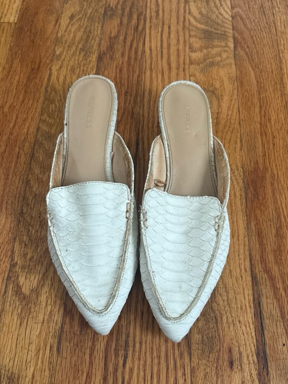 Express Cream Pointed Toe Slip-On Mules with Textured Upper